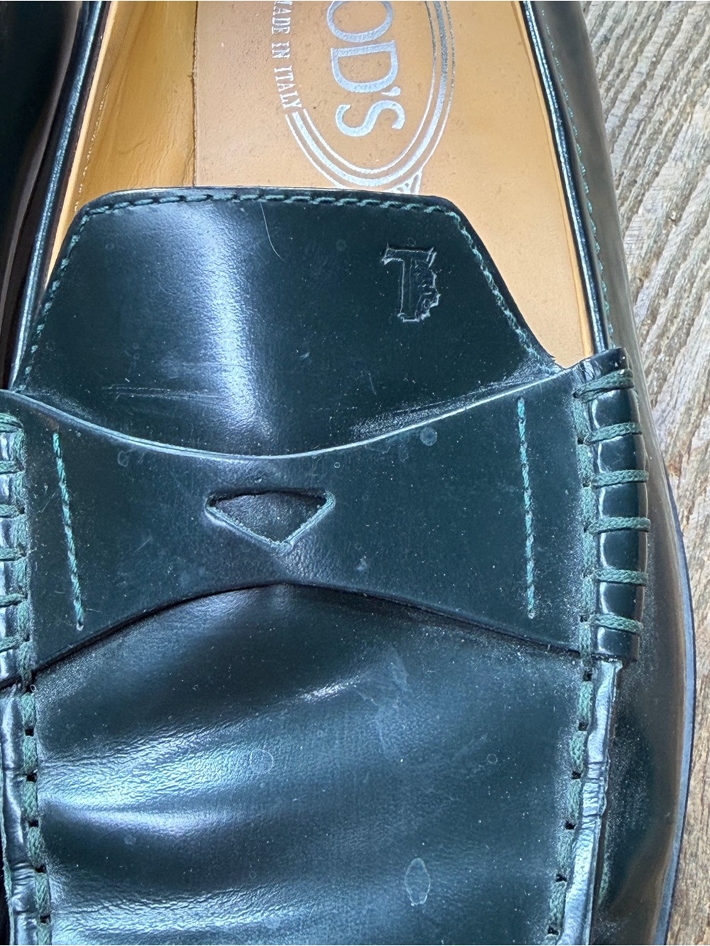Tod's Women's Dark Green Leather Penny Loafers Size 37 ~ US 7 - Picture 11 of 15